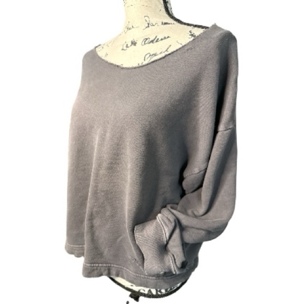 Aerie Relaxed Fit Charcoal Gray Oversized Distressed Grungy Crop Sweatshirt Sz M